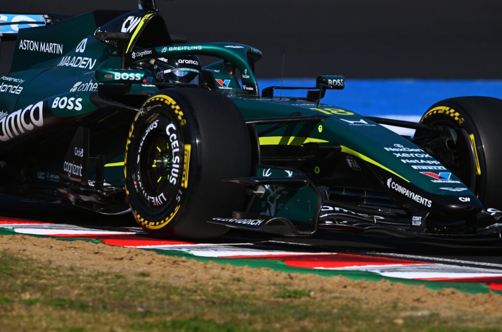 Lance Stroll of Canada driving the (18) Aston Martin F1 Team AMR26 Honda on track during practice ahead of the F1 Grand Prix of Japan at Suzuka Circuit on March 27, 2026 in Suzuka, Japan.