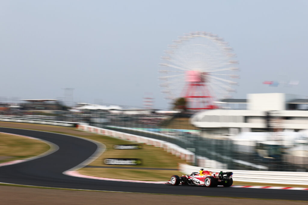 Racing Bulls driver Arvid Lindblad on track during qualifying for the 2026 F1 Japanese Grand Prix