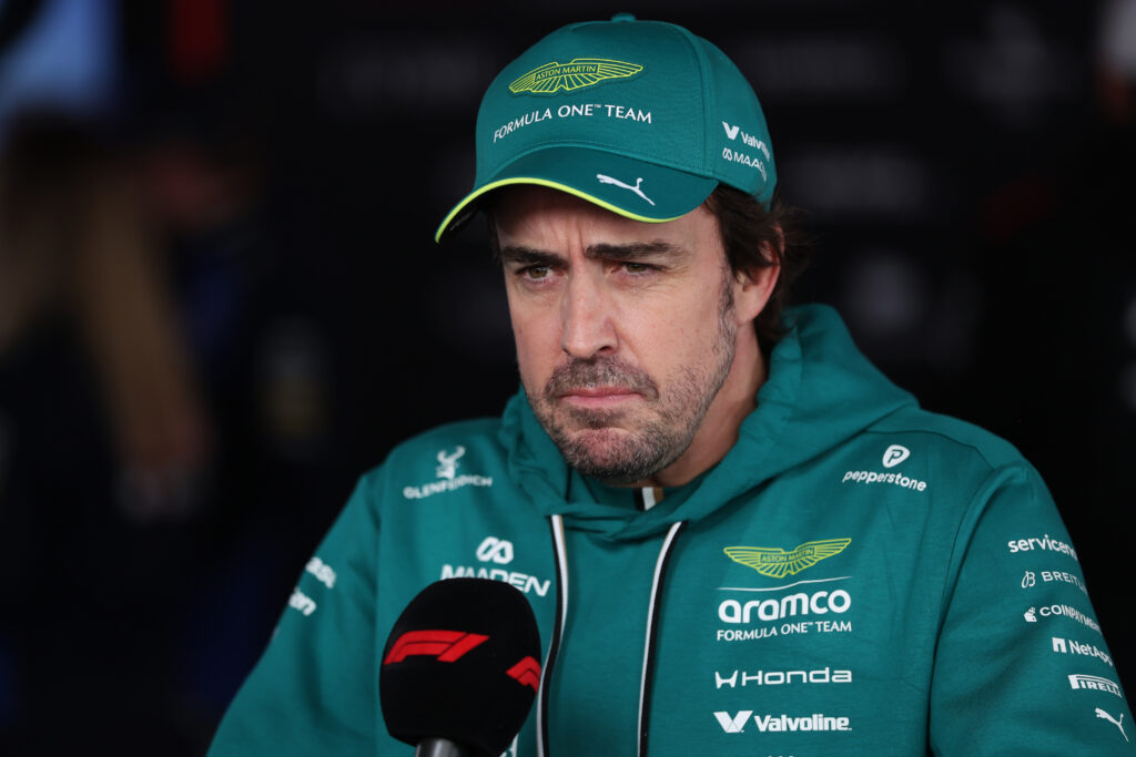 Aston Martin driver Fernando Alonso speaks to the media after qualifying for the 2026 F1 Japanese Grand Prix