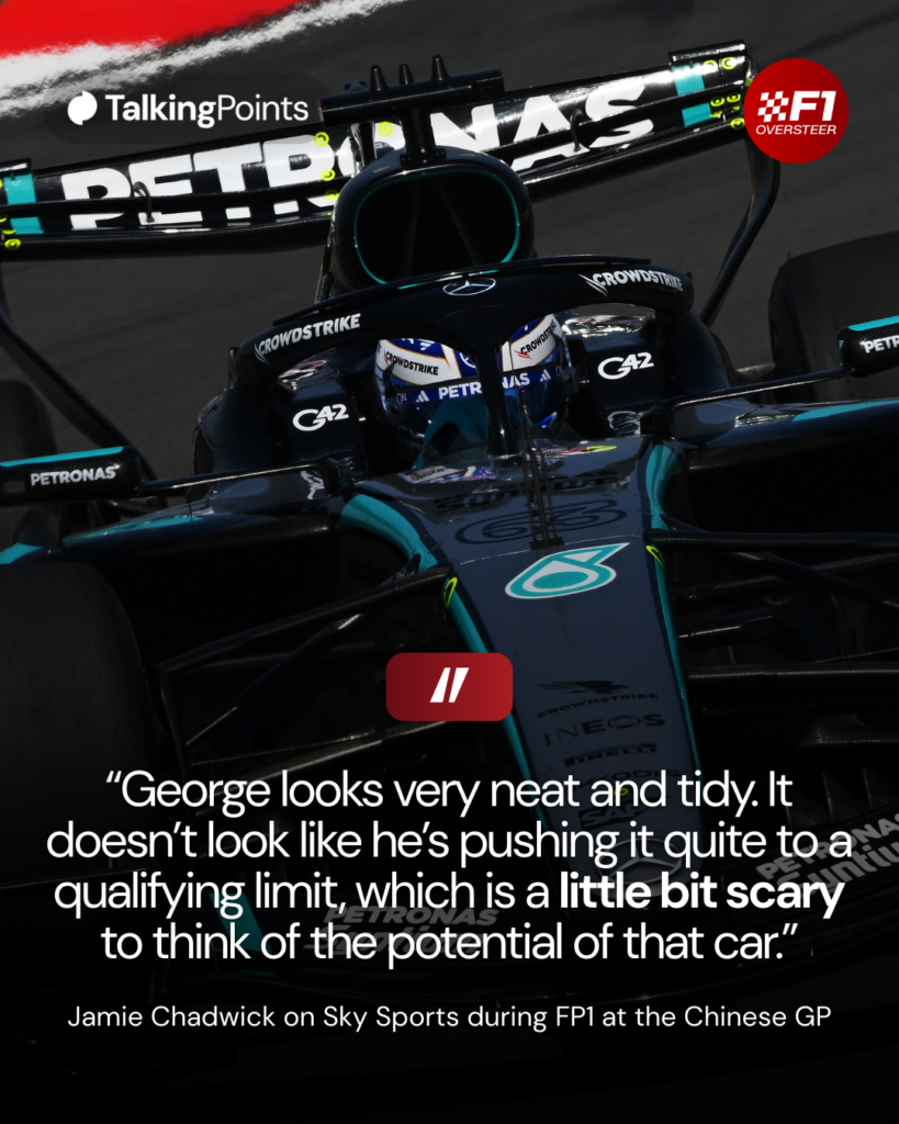 Mercedes driver George Russell on track during FP1 at the 2026 F1 Chinese Grand Prix