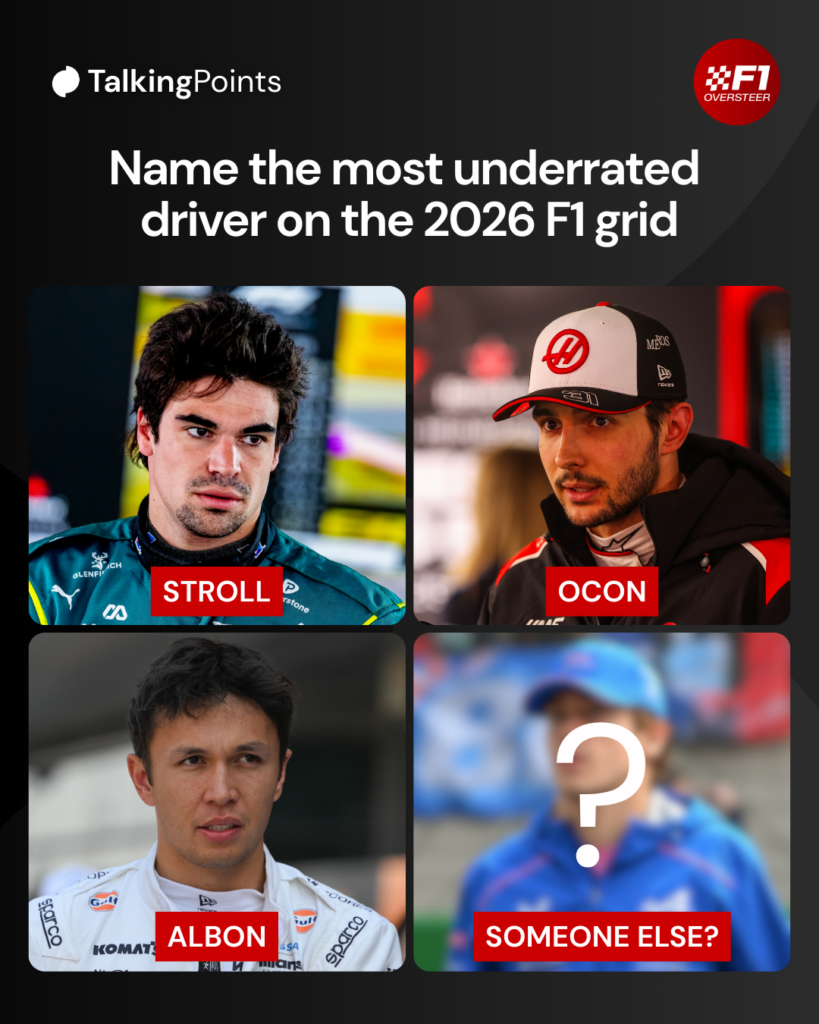 A collection of images of Aston Martin's Lance Stroll, Haas' Esteban Ocon, Williams' Alex Albon and Alpine's Franco Colapinto at the 2026 F1 Chinese Grand Prix