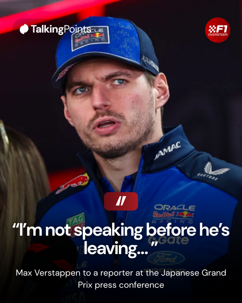 Max Verstappen of the Netherlands and Oracle Red Bull Racing answers questions in the TV media pen during previews ahead of the F1 Grand Prix of Japan at Suzuka Circuit on March 26, 2026 in Suzuka, Japan.