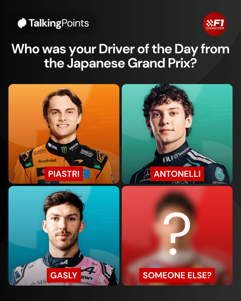 A graphic of Oscar Piastri, Kimi Antonelli, Pierre Gasly and Charles Leclerc's driver portraits