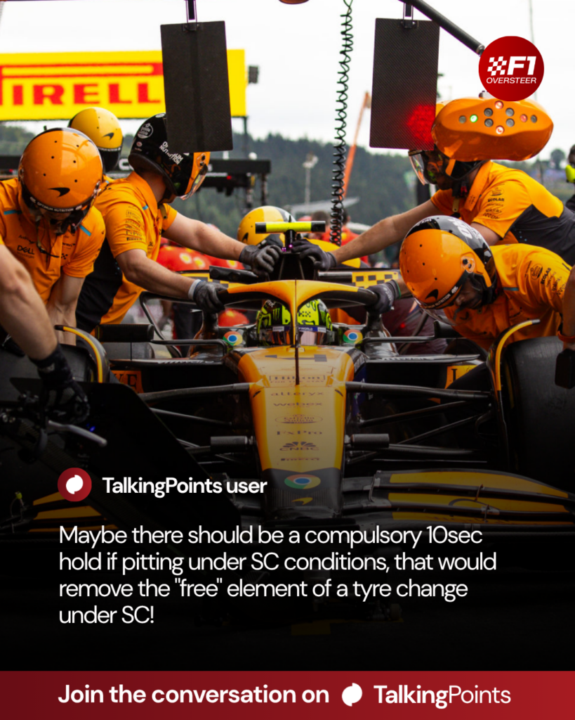 McLaren perform a pit stop on Lando Norris' car with a quote about pit stops by a TalkingPoints user