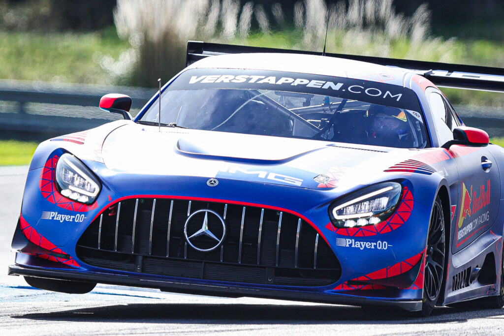 Max Verstappen tests a Mercedes-AMG GT3 during the Winter Test at the Circuito do Estoril in Cascais, Lisbon, on November 17, 2025.