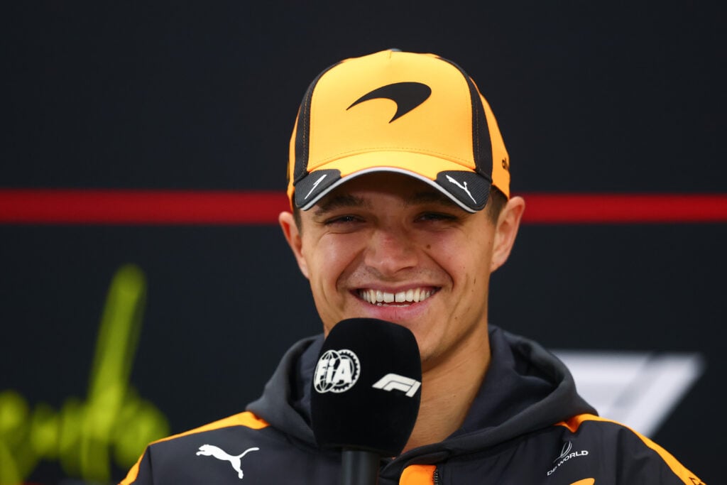 Lando Norris of Great Britain and McLaren speaks in the Drivers Press Conference during previews ahead of the F1 Grand Prix of Japan at Suzuka Circuit on March 26, 2026 in Suzuka, Japan.