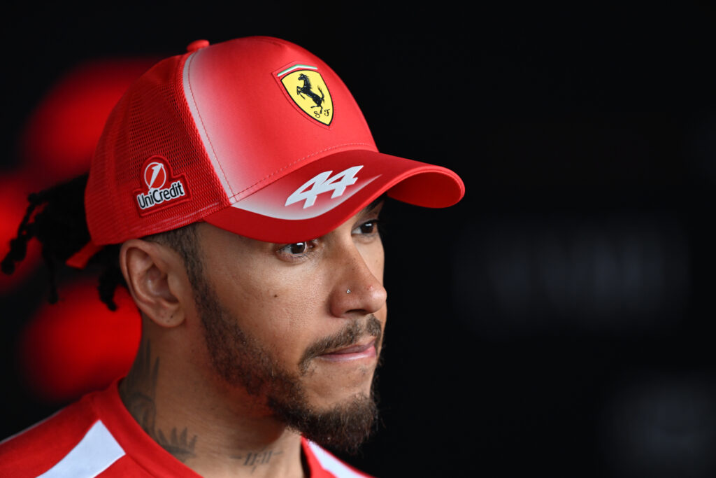 Lewis Hamilton of Scuderia Ferrari speaks during a post-race television media interview following the 2026 Japanese Grand Prix at Suzuka Circuit in Suzuka, Mie Prefecture, Japan, on March 29, 2026.