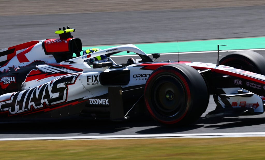 Haas driver Oliver Bearman on track during practice at the 2026 F1 Japanese Grand Prix