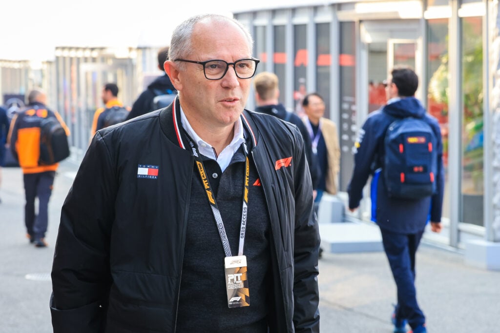 CEO of Formula One Stefano Domenicali walks in the paddock during final practice ahead of the F1 Grand Prix of Japan at Suzuka Circuit on March 28, 2026 in Suzuka, Japan.