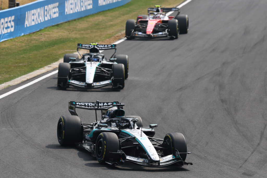 Mercedes drivers George Russell and Andrea Kimi Antonelli on track during the 2026 F1 Japanese Grand Prix