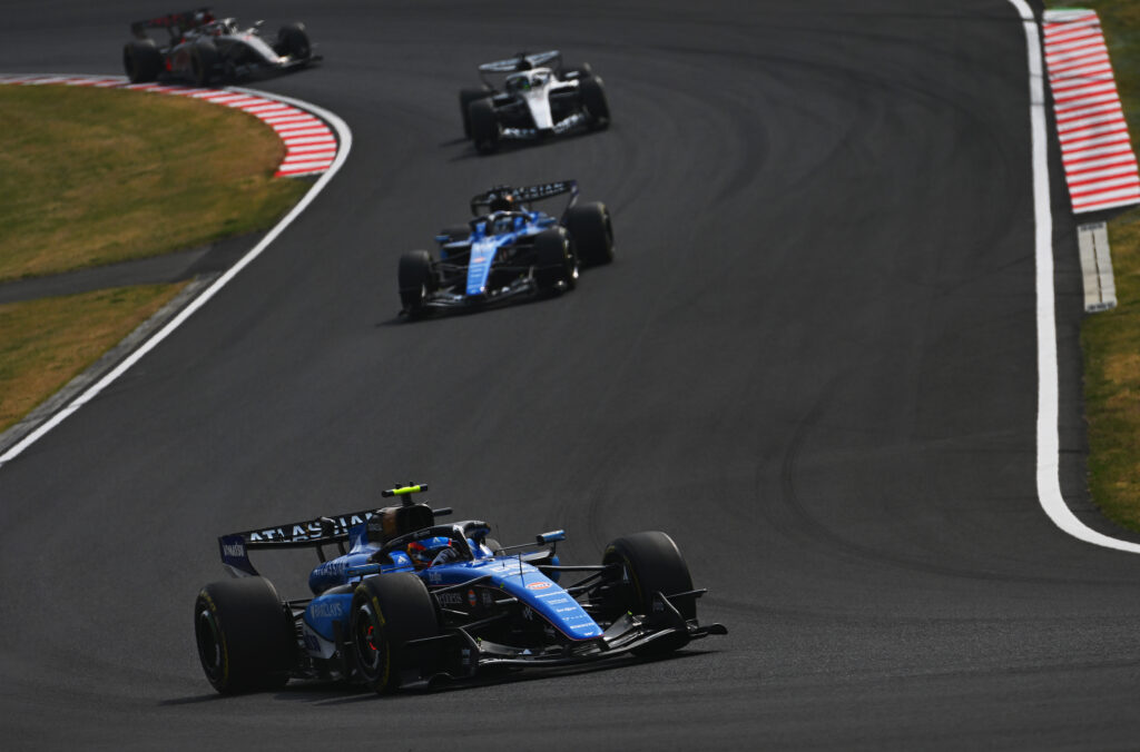 Williams driver Carlos Sainz leads teammate Alex Albon on track during the 2026 F1 Japanese Grand Prix