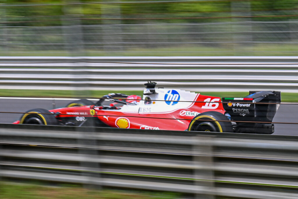 Ferrari's Charles Leclerc seen on track during a filming day at Monza