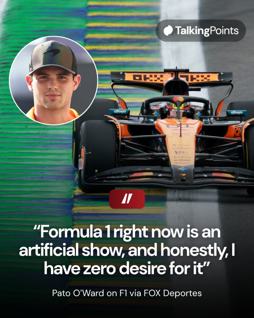Image of Oscar Piastri's McLaren on track at the 2025 Sao Paulo Grand Prix with a bubble of Pato O'Ward