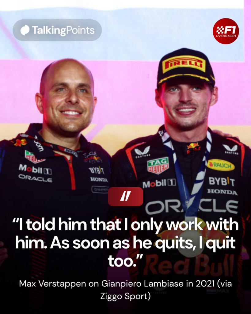 Race winner Max Verstappen of the Netherlands and Oracle Red Bull Racing, Second placed Oscar Piastri of Australia and McLaren, Third placed Lando Norris of Great Britain and McLaren and Red Bull Racing race engineer Gianpiero Lambiase celebrate on the podium during the F1 Grand Prix of Qatar at Lusail International Circuit on October 08, 2023 in Lusail City, Qatar.