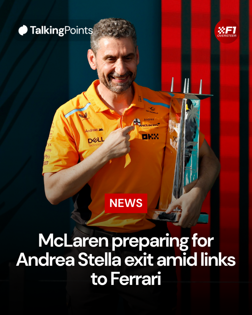 Andrea Stella of McLaren celebrates on the Miami Grand Prix podium