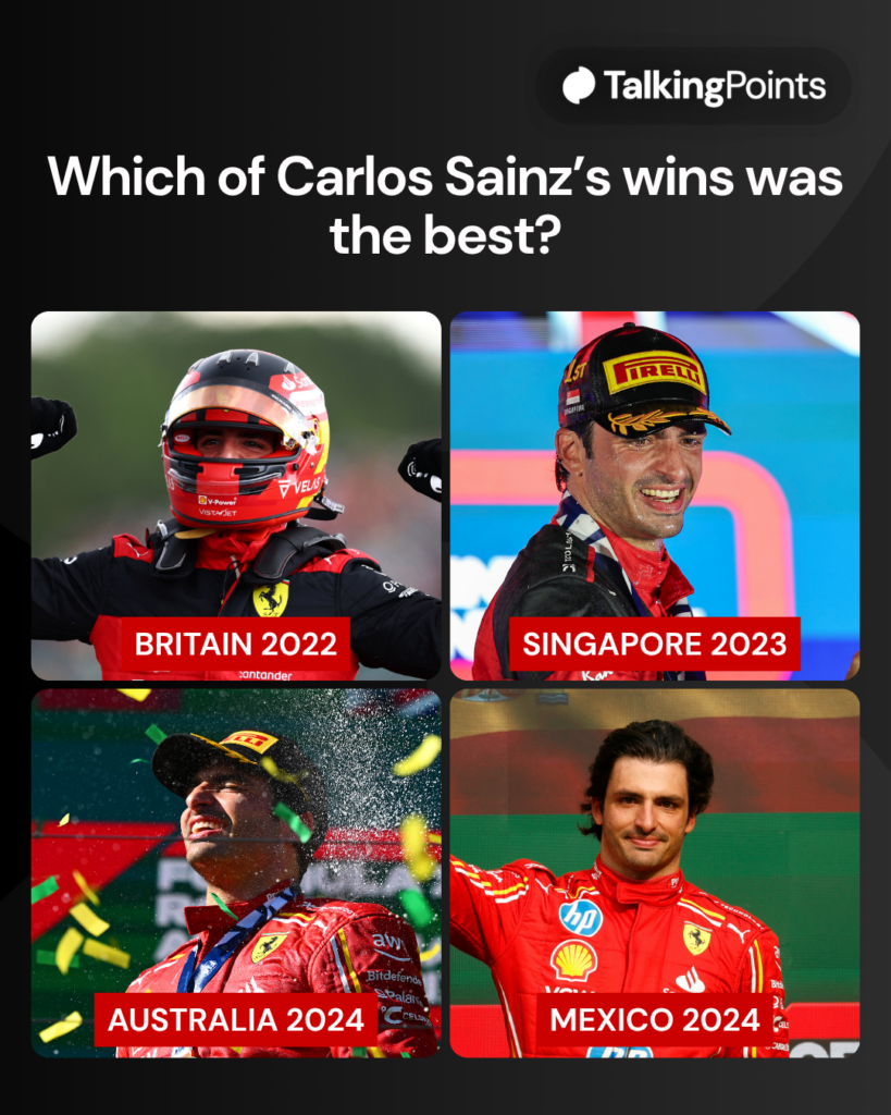Images of Carlos Sainz celebrating his four wins for Ferrari