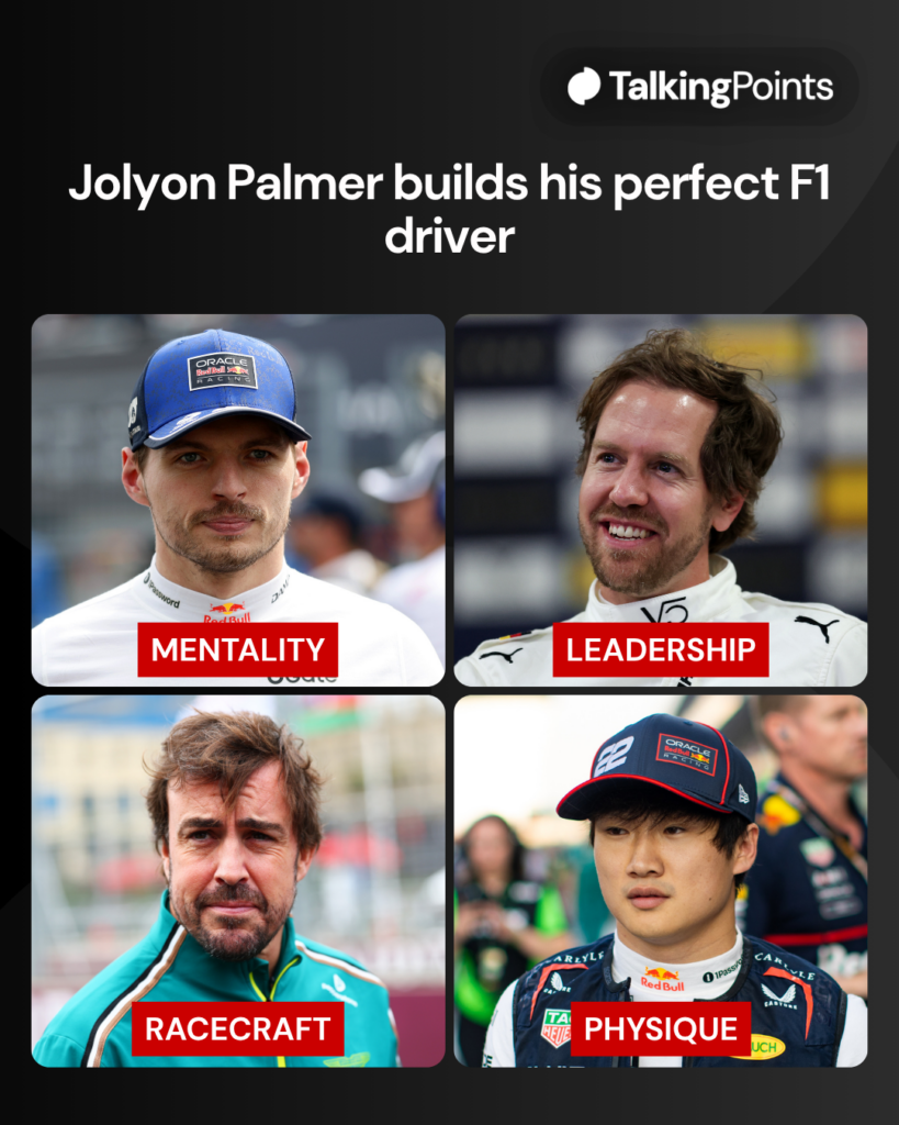 Max Verstappen at the Japanese Grand Prix; Sebastian Vettel at the 2025 Race of Champions in Sydney; Aston Martin driver Fernando Alonso in the paddock at the 2025 Formula 1 Azerbaijan Grand Prix; Red Bull driver Yuki Tsunoda at the 2025 Formula 1 Abu Dhabi Grand Prix
