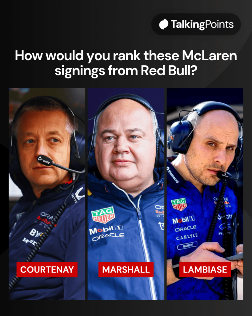 A graphic of Will Courtenay, Rob Marshall and Gianpiero Lambiase with Red Bull during race weekends