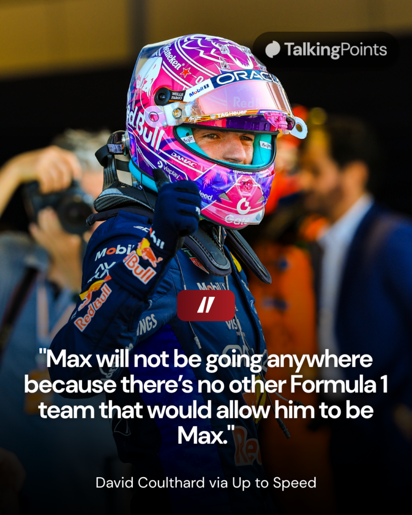 Max Verstappen of Red Bull pumps his fist in parc ferme