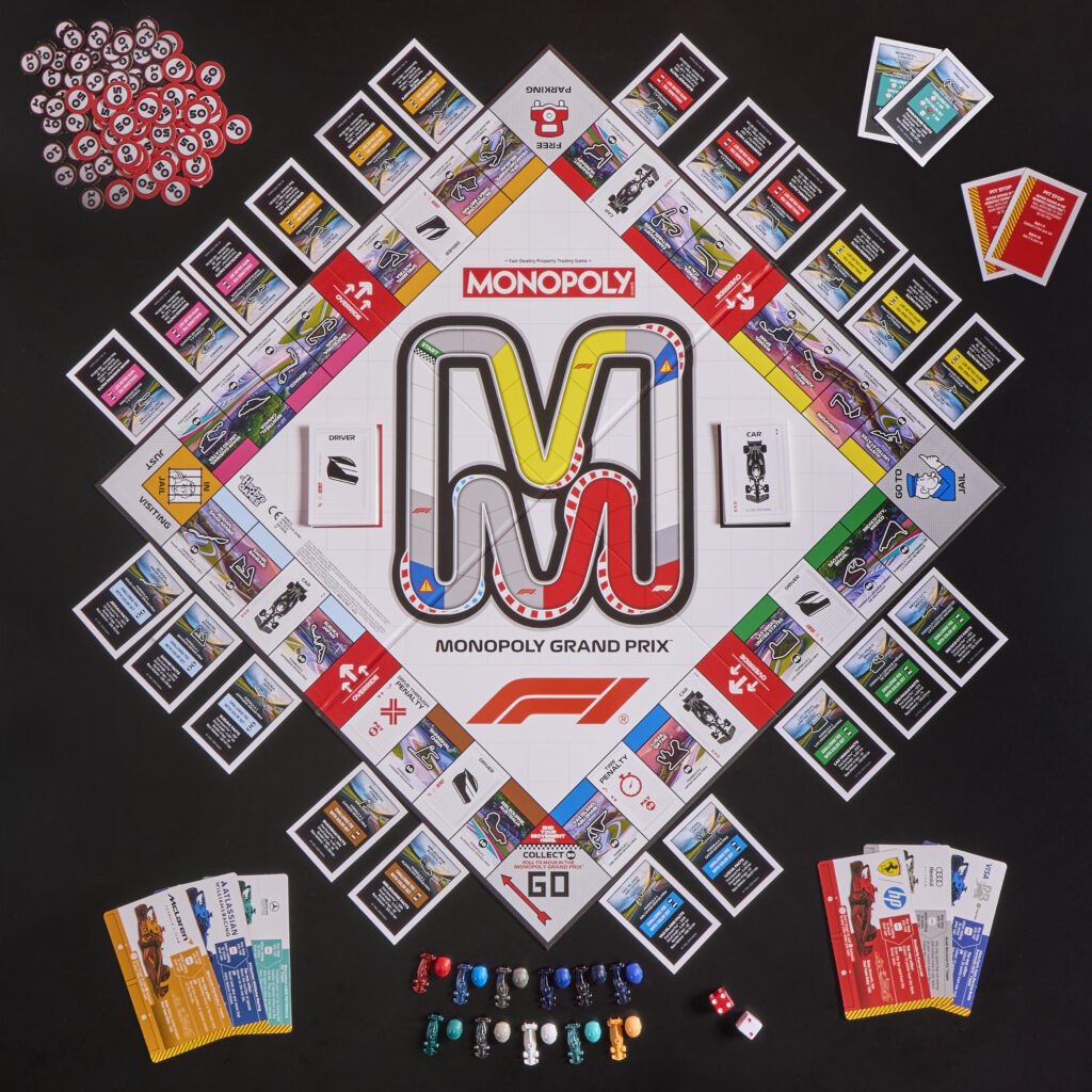 Top-down shot of the new F1 Monopoly board