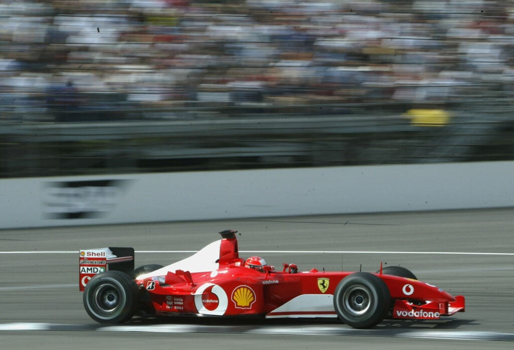 Michael Schumacher of Ferrari during the 2002 United States Grand Prix