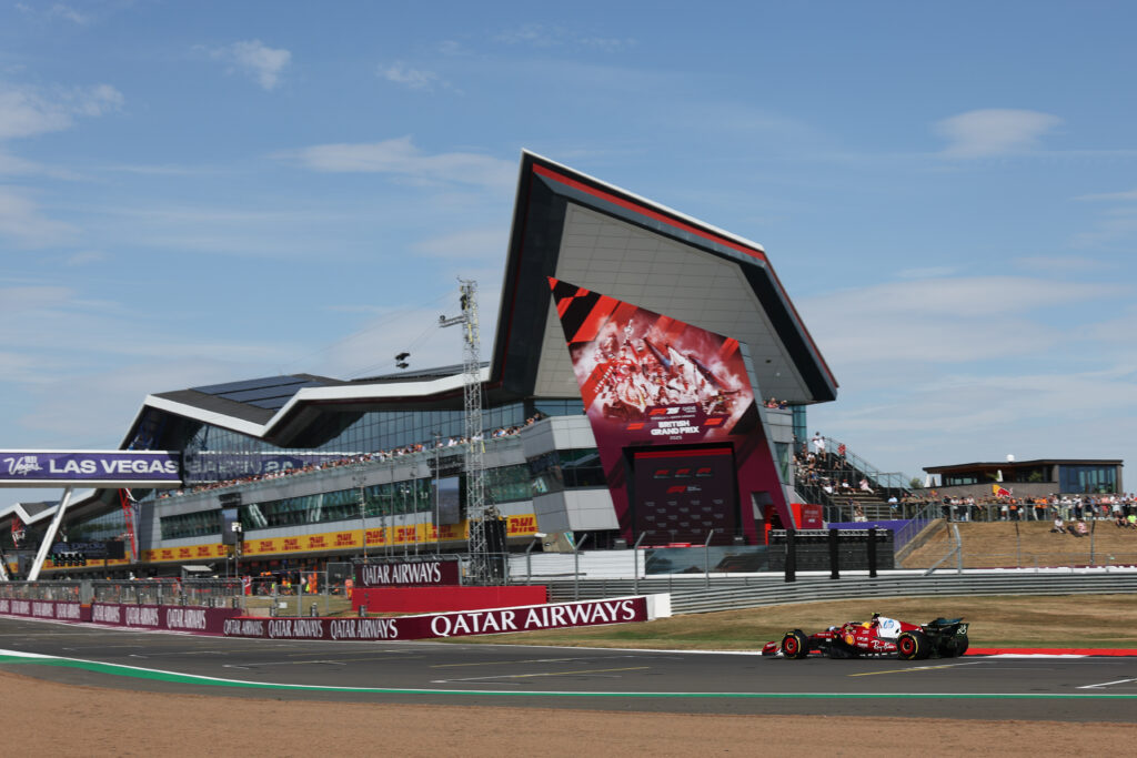 Ferrari driver Lewis Hamilton on track during practice at the 2025 F1 British Grand Prix