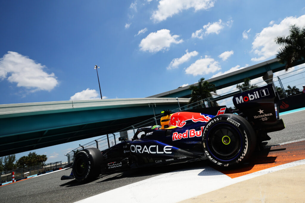 Red Bull driver Isack Hadjar on track during FP1 at the 2026 F1 Miami Grand Prix
