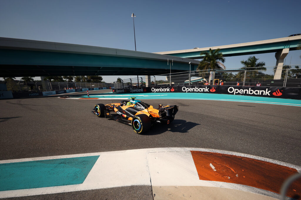 McLaren driver Lando Norris on track en route to scoring pole during F1 Sprint Qualifying at the 2026 Miami Grand Prix