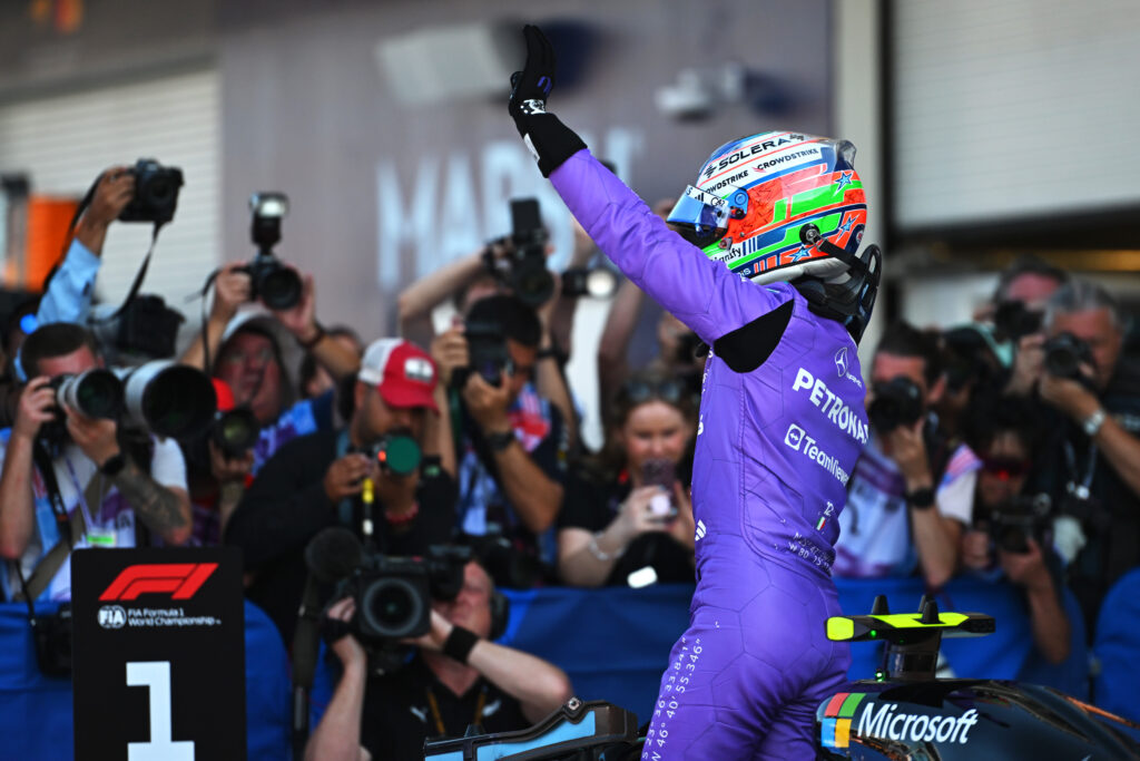 Kimi Antonelli celebrates after winning the Sprint at the 2026 Miami Grand Prix
