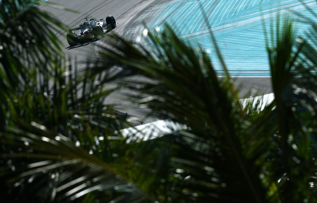 Mercedes driver George Russell on track during qualifying for the 2026 F1 Miami Grand Prix
