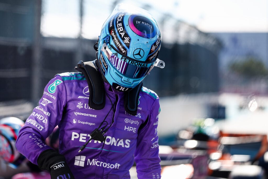 Mercedes driver George Russell in parc ferme after qualifying for the 2026 F1 Miami Grand Prix