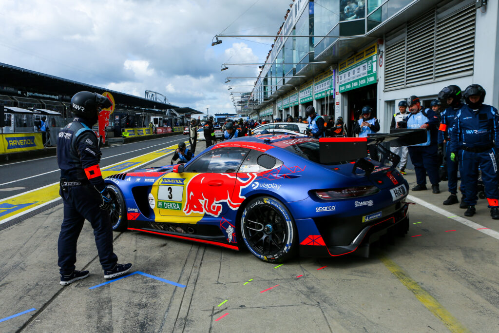 Max Verstappen of Mercedes AMG Team Verstappen racing during a pitstop at the 24 Hours of Nurburgring.