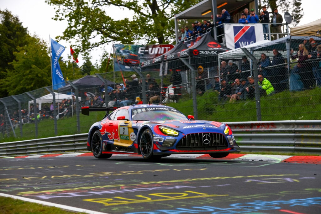 Red Bull F1 driver Max Verstappen on track during the 2026 Nurburgring 24 Hours in a Mercedes GT3 EVO