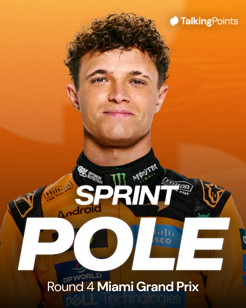 A graphic showing Lando Norris scoring pole position for the 2026 F1 Sprint at the Miami Grand Prix