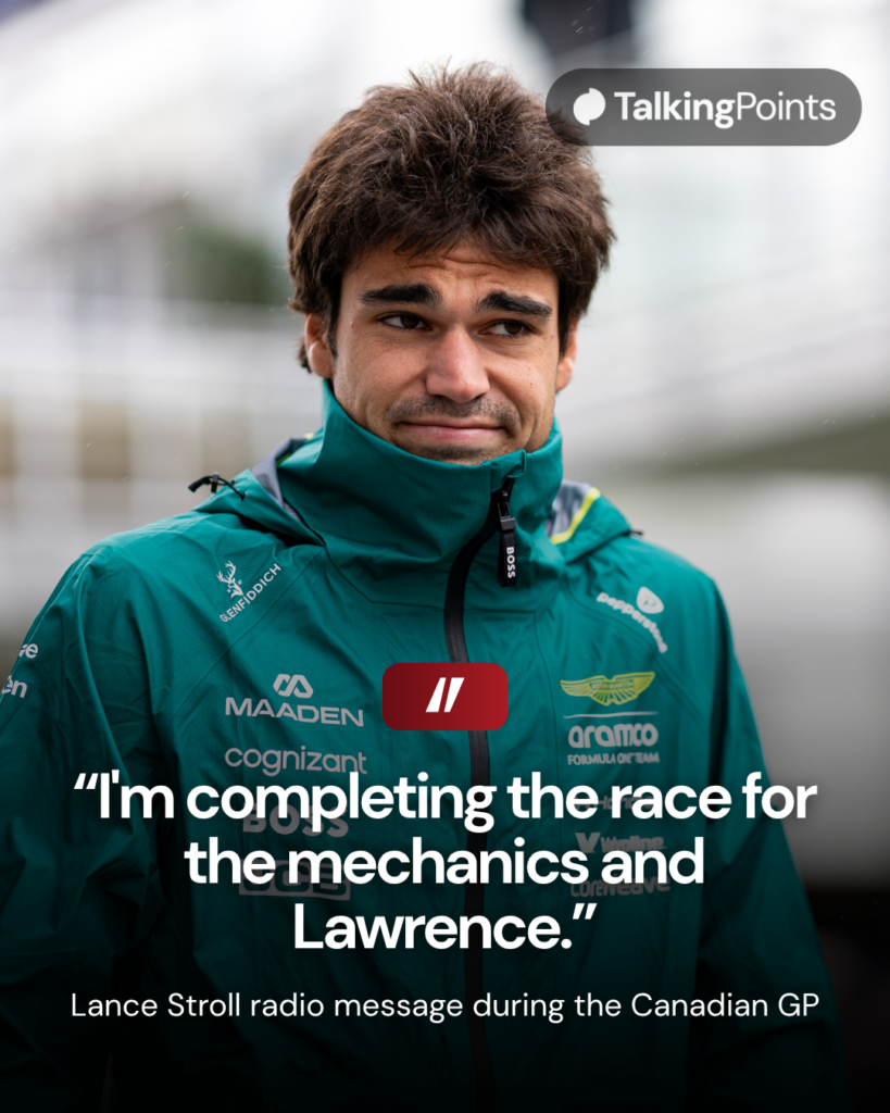 Lance Stroll of Aston Martin walks in the Canadian Grand Prix paddock