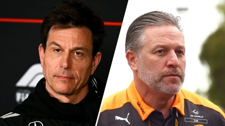 Toto Wolff of Mercedes; Zak Brown of McLaren
