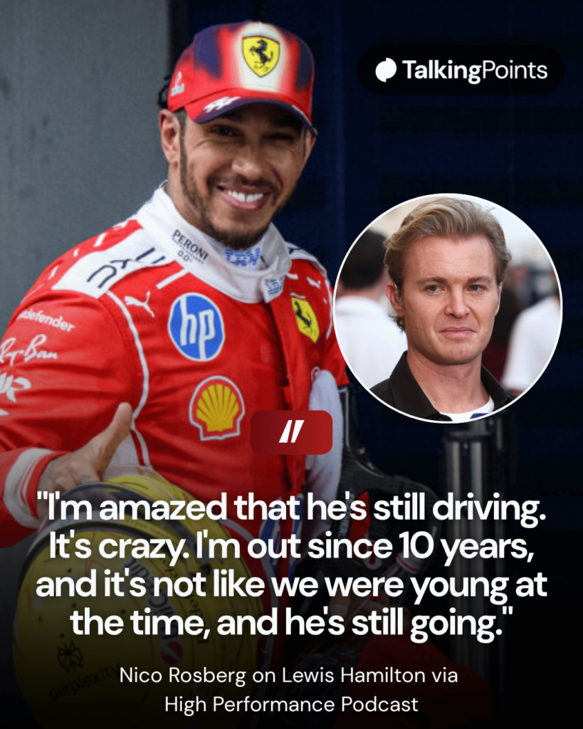 Lewis Hamilton of Ferrari at the 2026 Chinese Grand Prix, inset Nico Rosberg