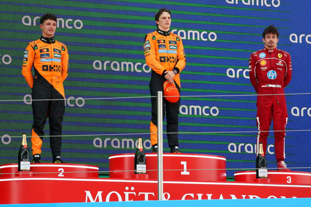 The podium at the 2025 Spanish Grand Prix.