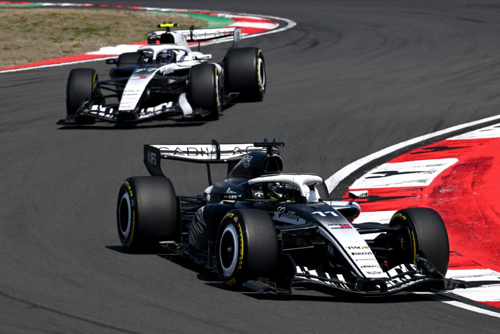 Cadillac teammates Valtteri Bottas and Sergio Perez during the Sprint race ahead of the 2026 Formula 1 Chinese Grand Prix.