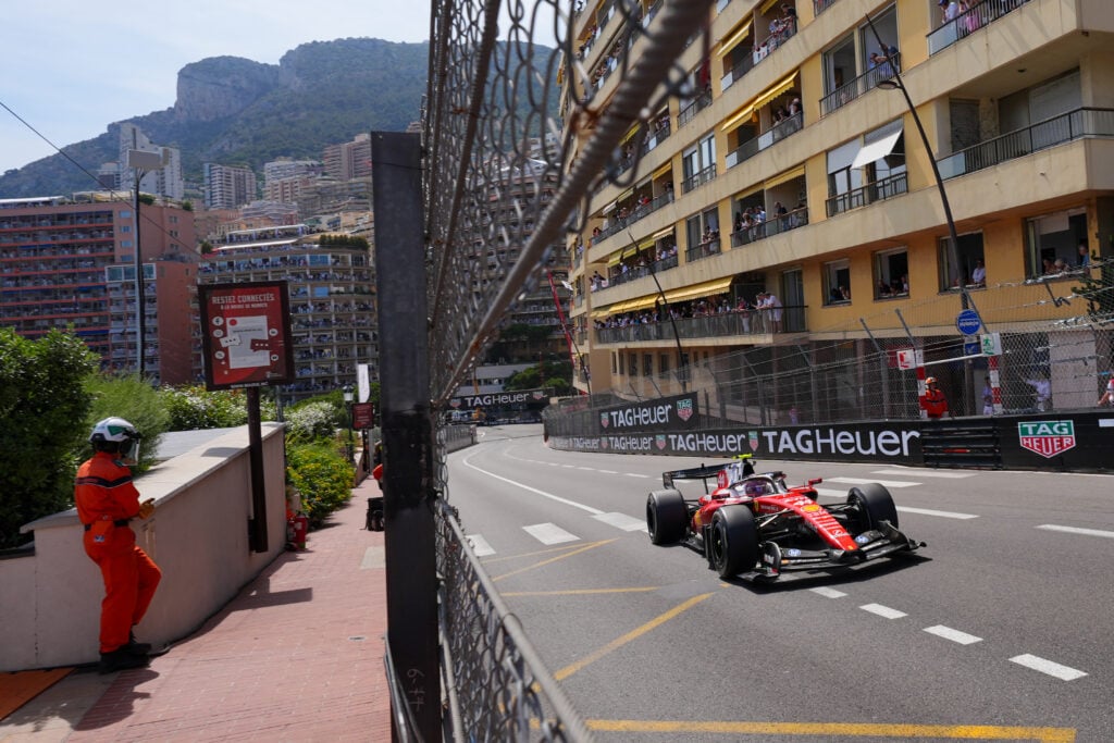Ferrari driver Lewis Hamilton on track during the 2026 F1 Monaco Grand Prix podium