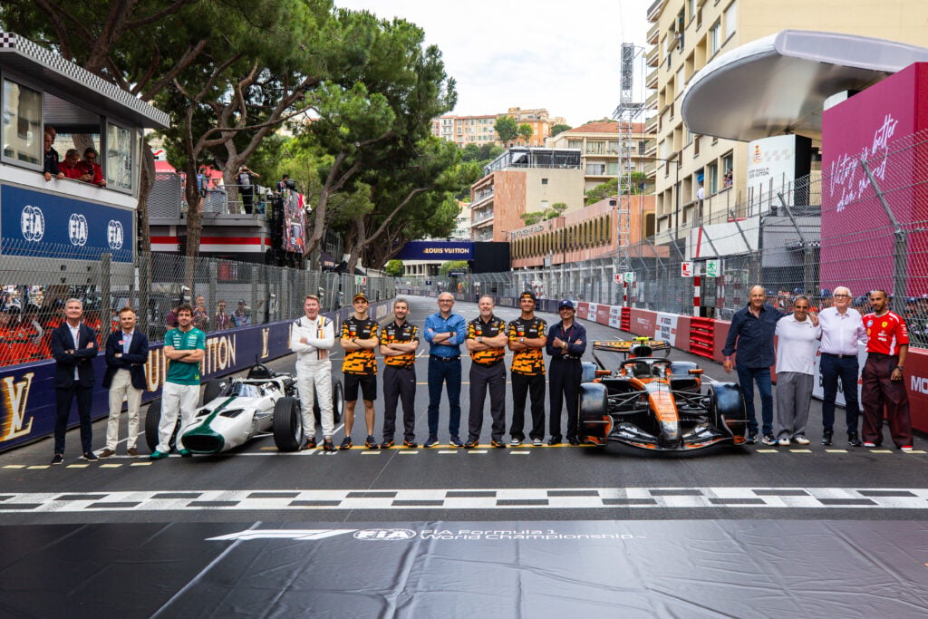 McLaren Racing's former winners gather together for a photo to celebrate the team's 1000th race ahead of the 2026 Formula 1 Monaco Grand Prix.