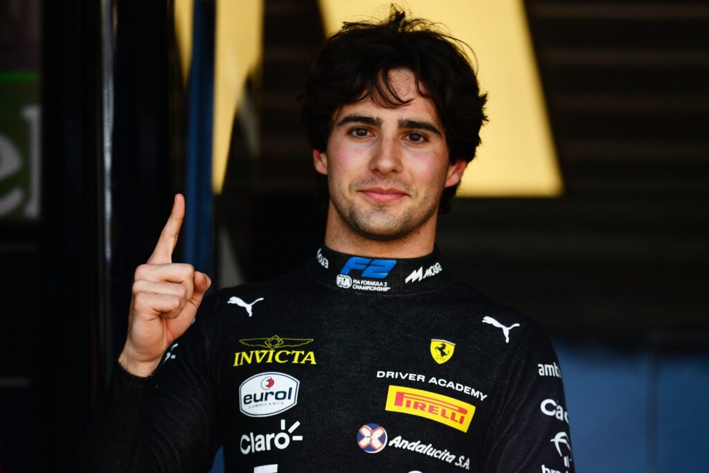 Rafael Camara celebrates pole position at the 2026 Formula 2 round in Monaco
