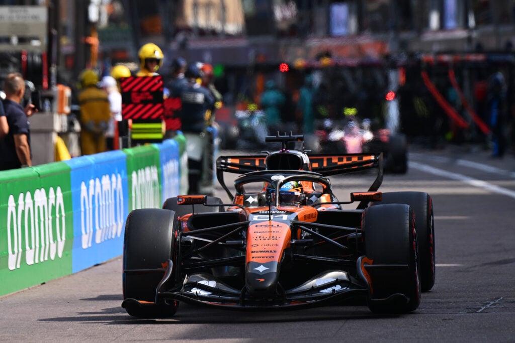 McLaren driver Oscar Piastri on track after making a pit stop during the 2026 F1 Monaco Grand Prix