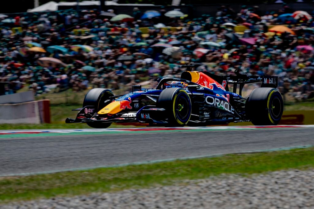 Red Bull driver Max Verstappen on track during practice at the 2026 F1 Barcelona-Catalunya Grand Prix