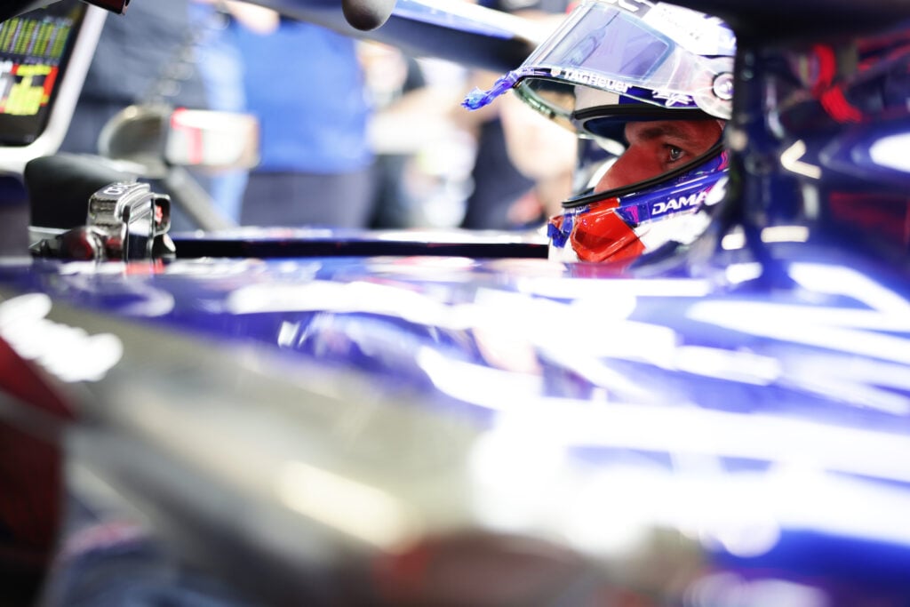 Red Bull driver Max Verstappen sits in the garage during practice at the 2026 F1 Barcelona-Catalunya Grand Prix