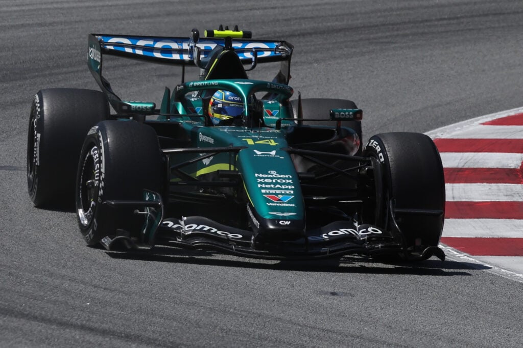 Aston Martin driver Fernando Alonso on track during the 2026 F1 Barcelona-Catalunya Grand Prix