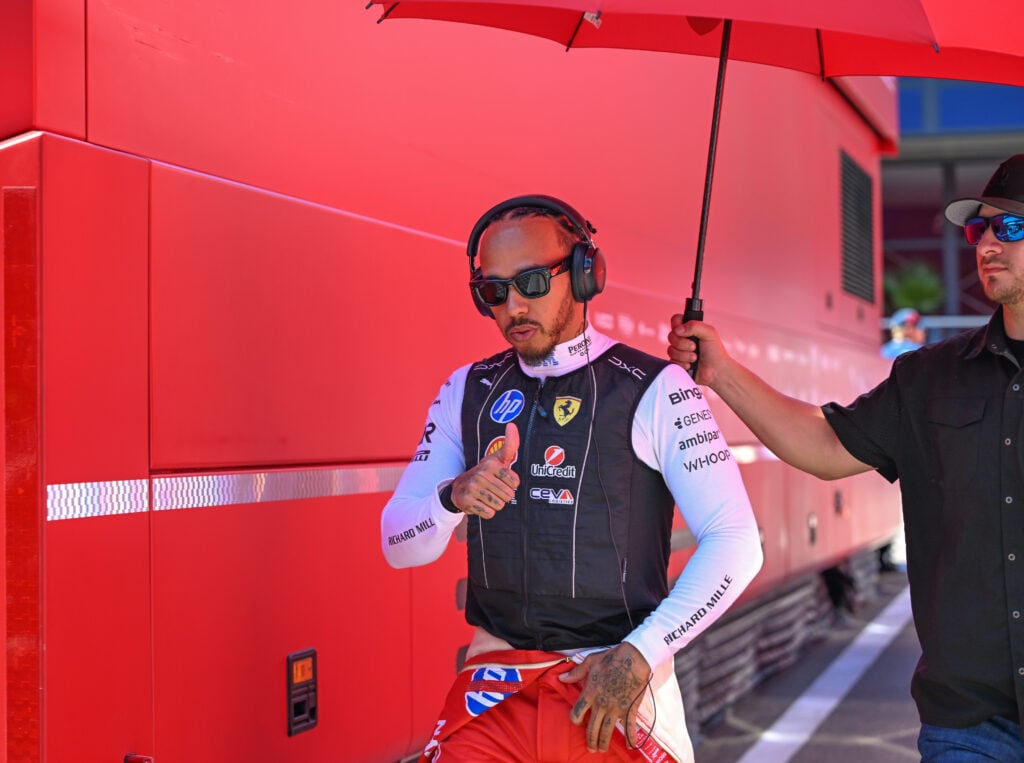 Lewis Hamilton of Ferrari arrives ahead of the Austrian Grand Prix.