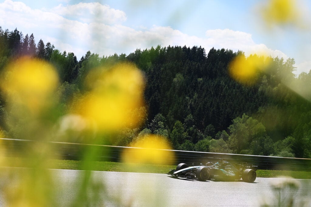 Mercedes driver George Russell on track during FP1 at the 2026 F1 Austrian Grand Prix