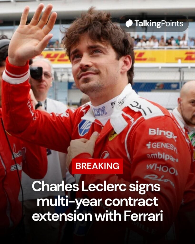 Ferrari driver Charles Leclerc waves to the crowd ahead of the Miami Grand Prix.