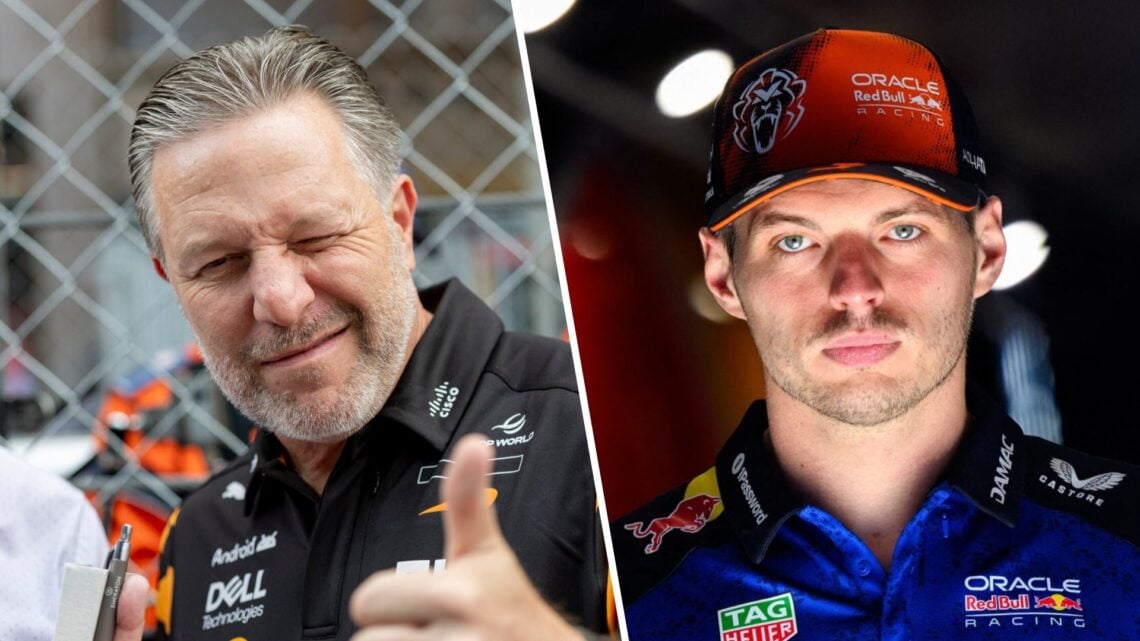 McLaren CEO Zak Brown speaks to the media on the 2026 Monaco Grand Prix grid and Red Bull driver Max Verstappen arrives in the 2026 Austrian GP pad...